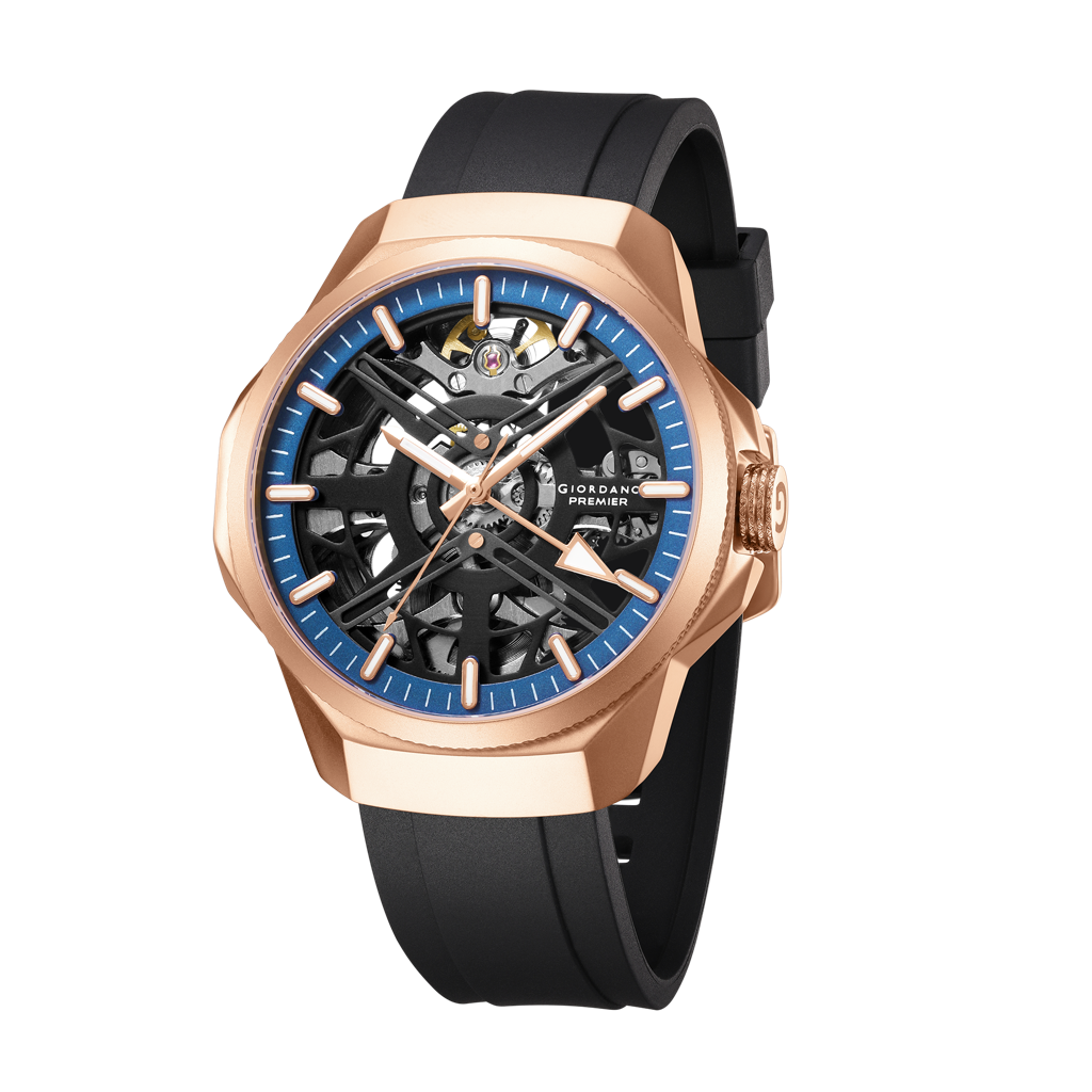 Premier Xapphire Collection Automatic Watch For Men With Round Skeleton Dial, Exposed-Gear Design, Luminous Hand : GZ-50232-03
