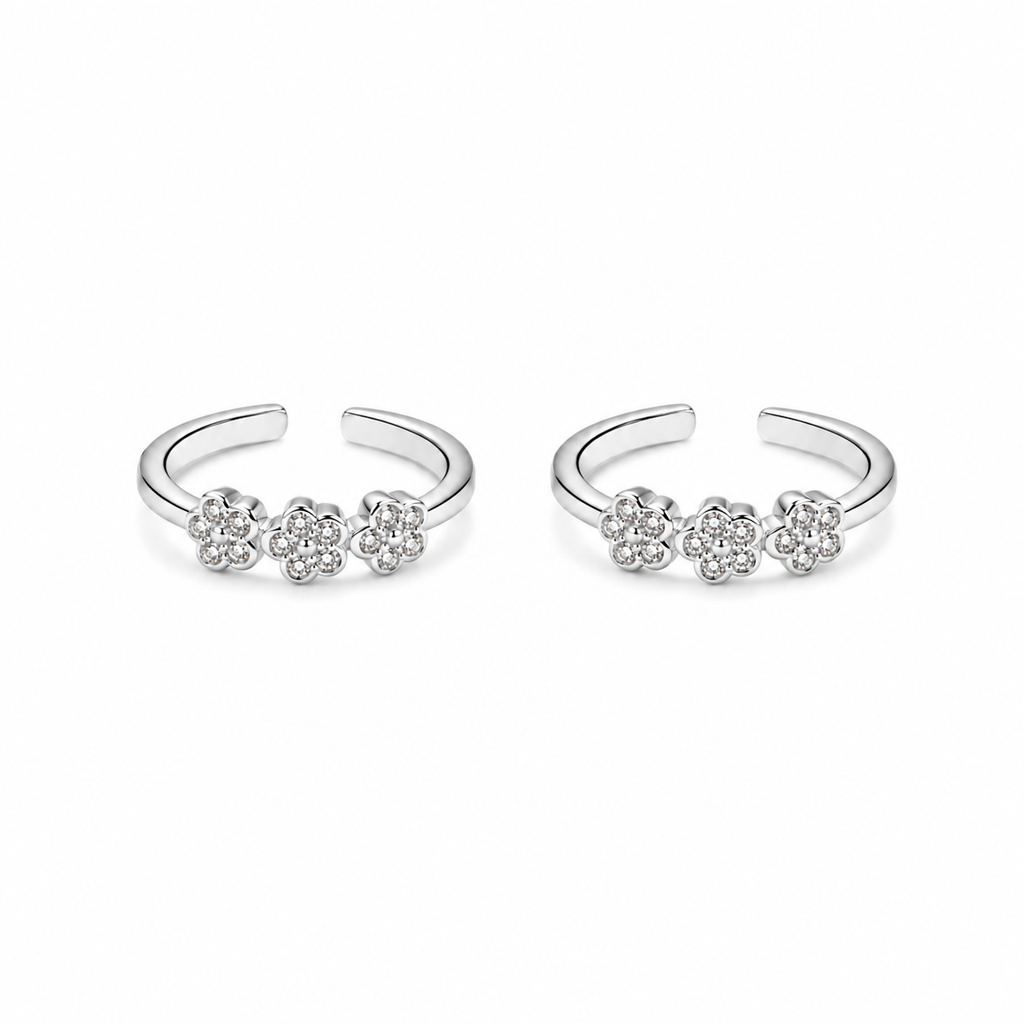Silver Blossom Trio Toe Ring : TR00380