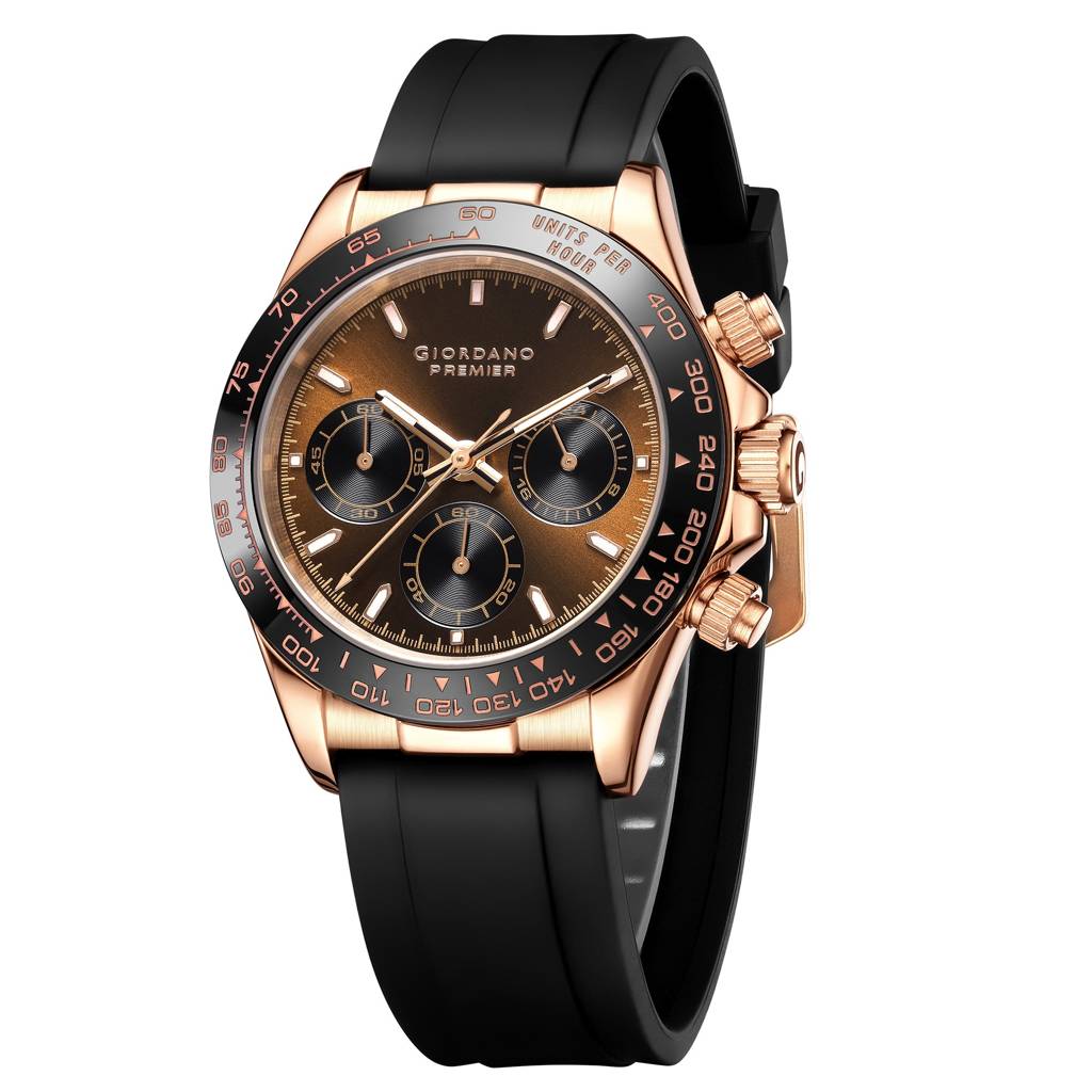 Premier Ember Collection Chronograph Analog Quartz Watch For Men With Round Sunray Dial, Three Sub-Dials, Baton  : GZ-50241-01