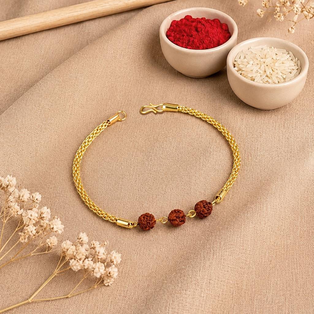 Eternz Certified Jewellery - ARTKLIMDivine Rudraksha Bead Rakhi With Gold