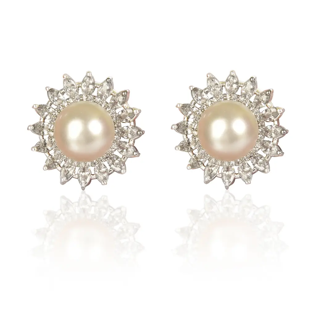 Flower Pearl Stud Earrings : IE901