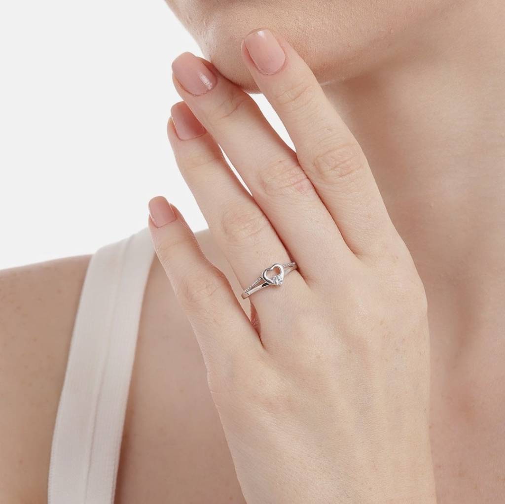 Eternal Love 925 Sterling Silver Rhodium Plated Heart Ring (Adjustable) : RNG-40166