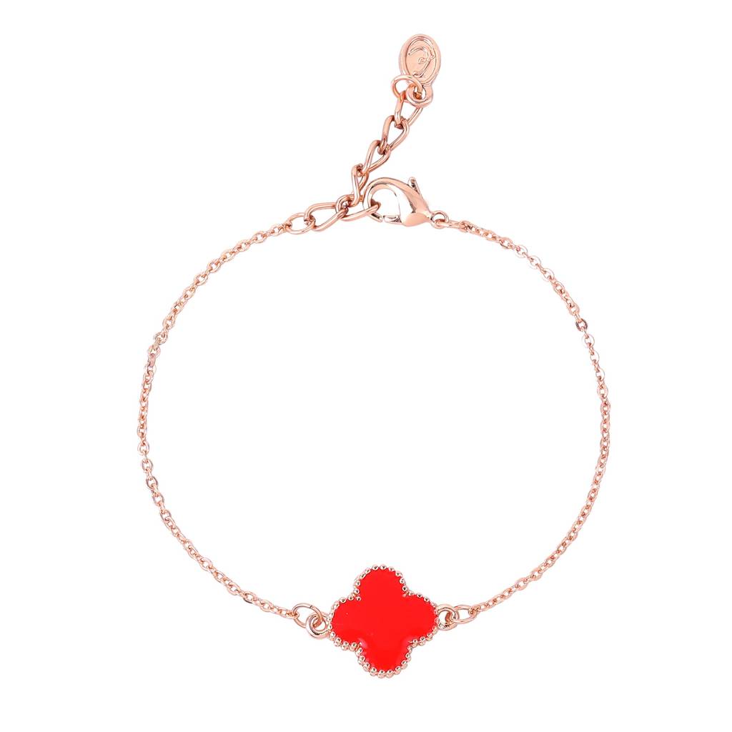 Estele Rosegold Plated Trendy Red Clover Leafy Style Adjustable Charm Bracelet For Women : 102182-RGRDBR