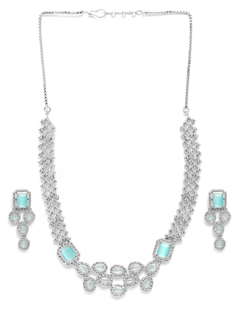 Ad Studded Leaf Necklace Setâ : AD135MINT