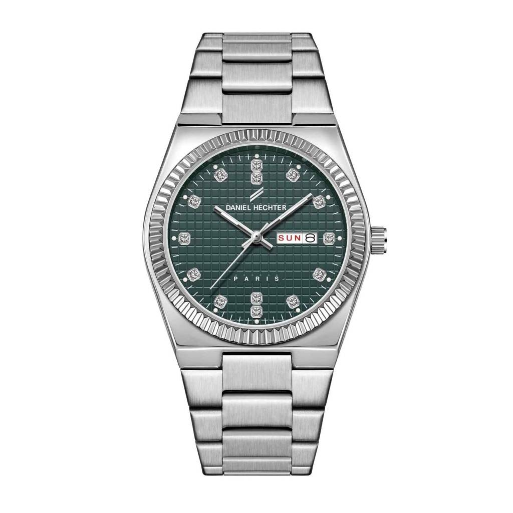 Daniel Hechter Hoche Collection Classic Analog Watch For Men – Textured Dial,Crystal Indices With Fluted Bezel, D : DHM1027-33