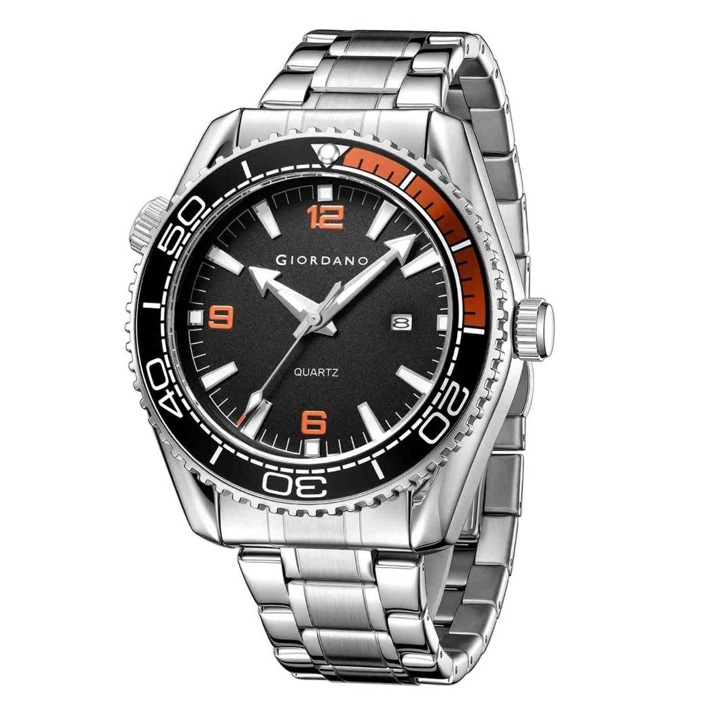Giordano Analog Quartz Watch For Men – Round Dial With Rotating Bezel, Luminous Hour Markers, Silicone Strap, Da : GZ-50159-11
