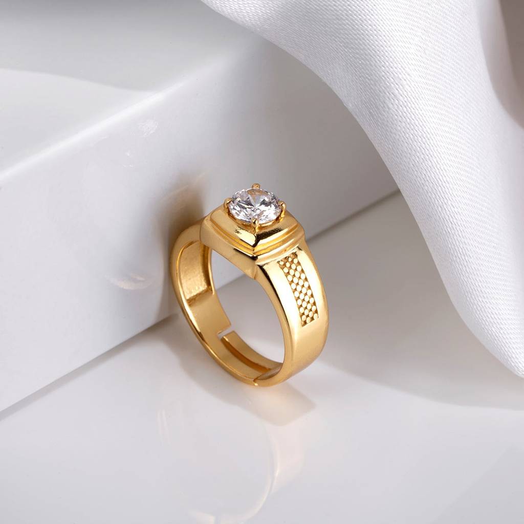 Majestic Solace 925 Sterling Silver Gold-Plated Solitaire Ring For Him (Adjustable) : M-RNG-40230-G
