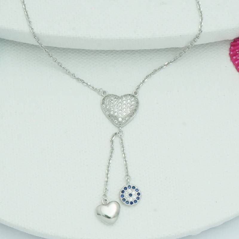 925 Pure Silver Chain Heart & Evil Eye Pendant | Heart Necklace : CP1018
