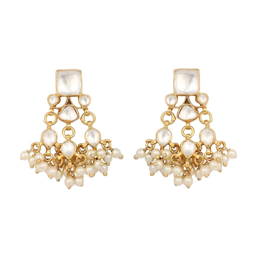 22K Gold Plated Ivory Dusk Kundan Earrings : YI24A0454E