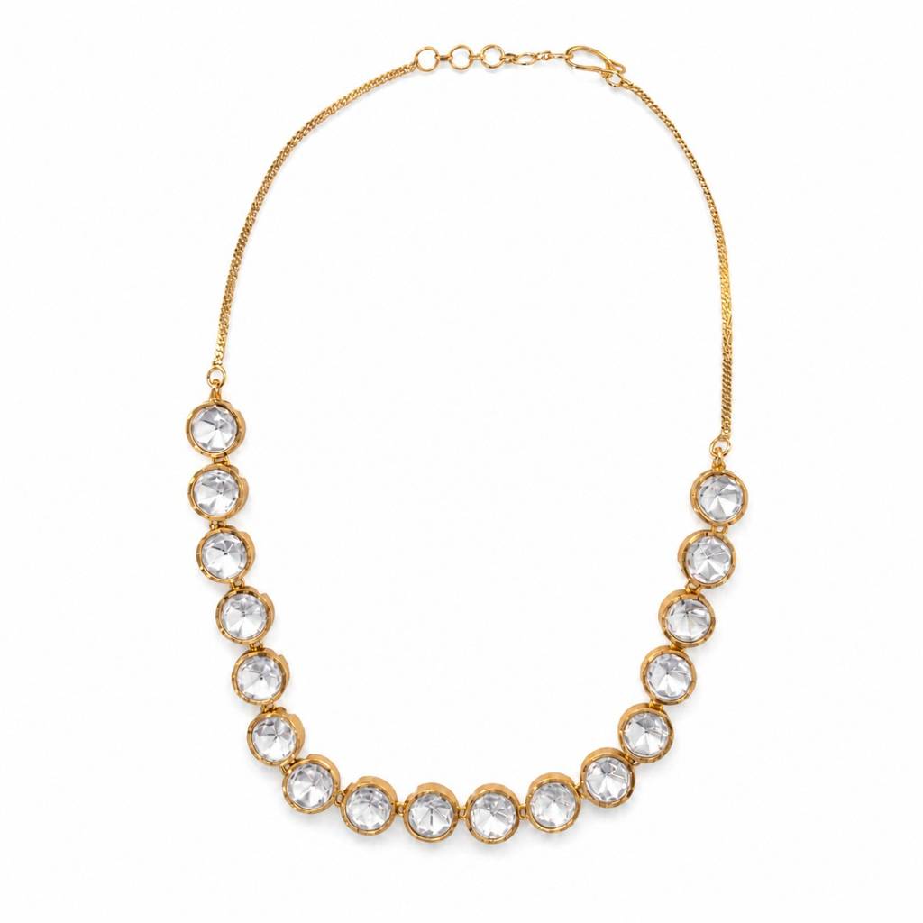 Gold Graduating Cz Tennis Necklace — Round Bezel Set Stones : RRAPR26AID-77