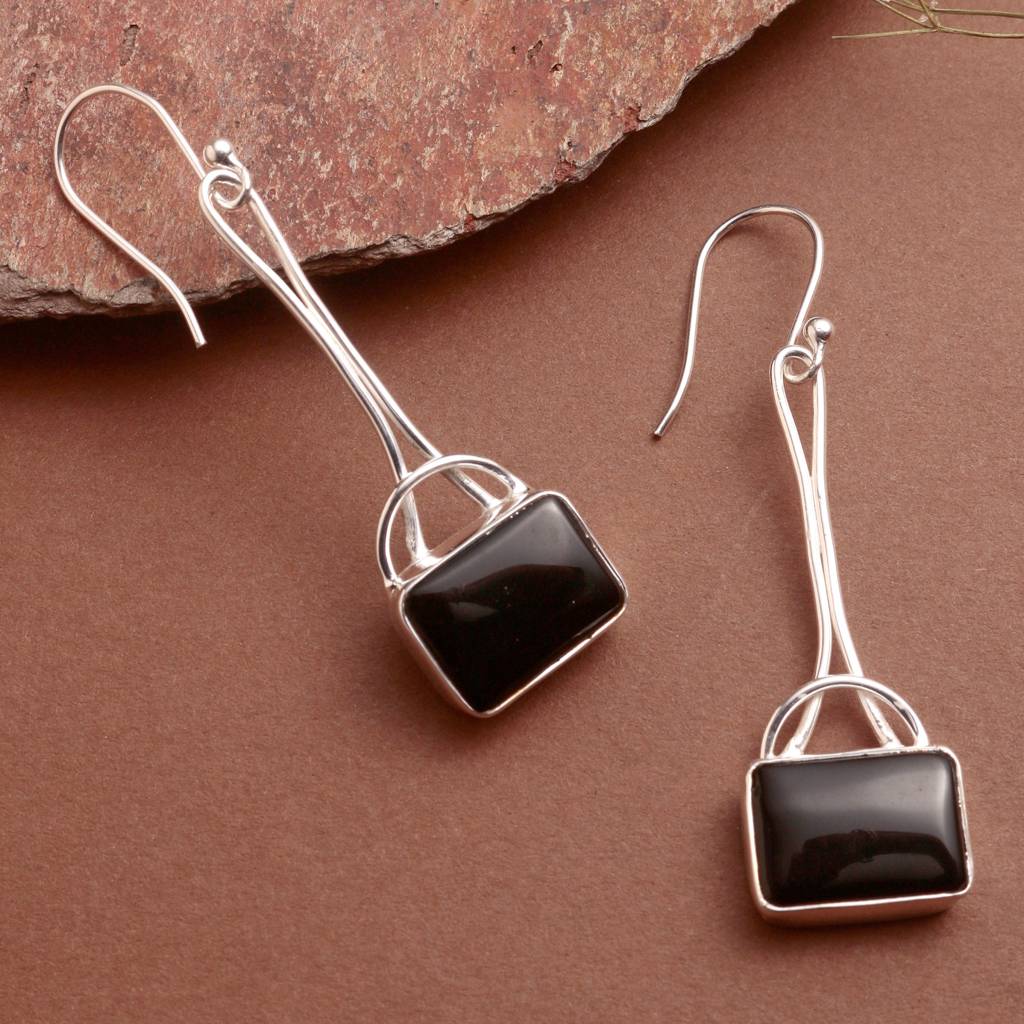 925 Sterling Silver Black Onyx Earrings For Women  display picture 1