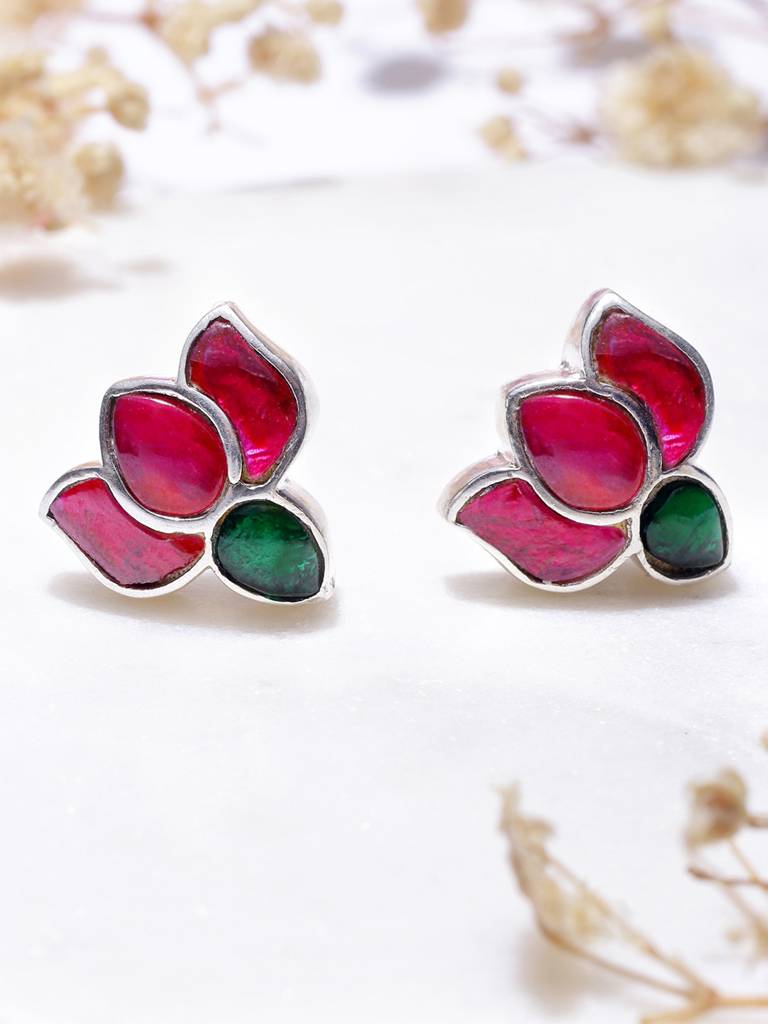92.5 Silver Crimpson Kundan Lotus Stud Earrings : U100SG005MY052