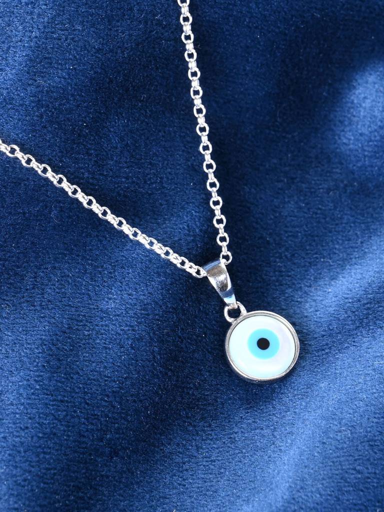 925 Silver Platinum Plated Evil Eye Men Pendant Necklace With Chain Gift For Men & Boys : CSMNP8
