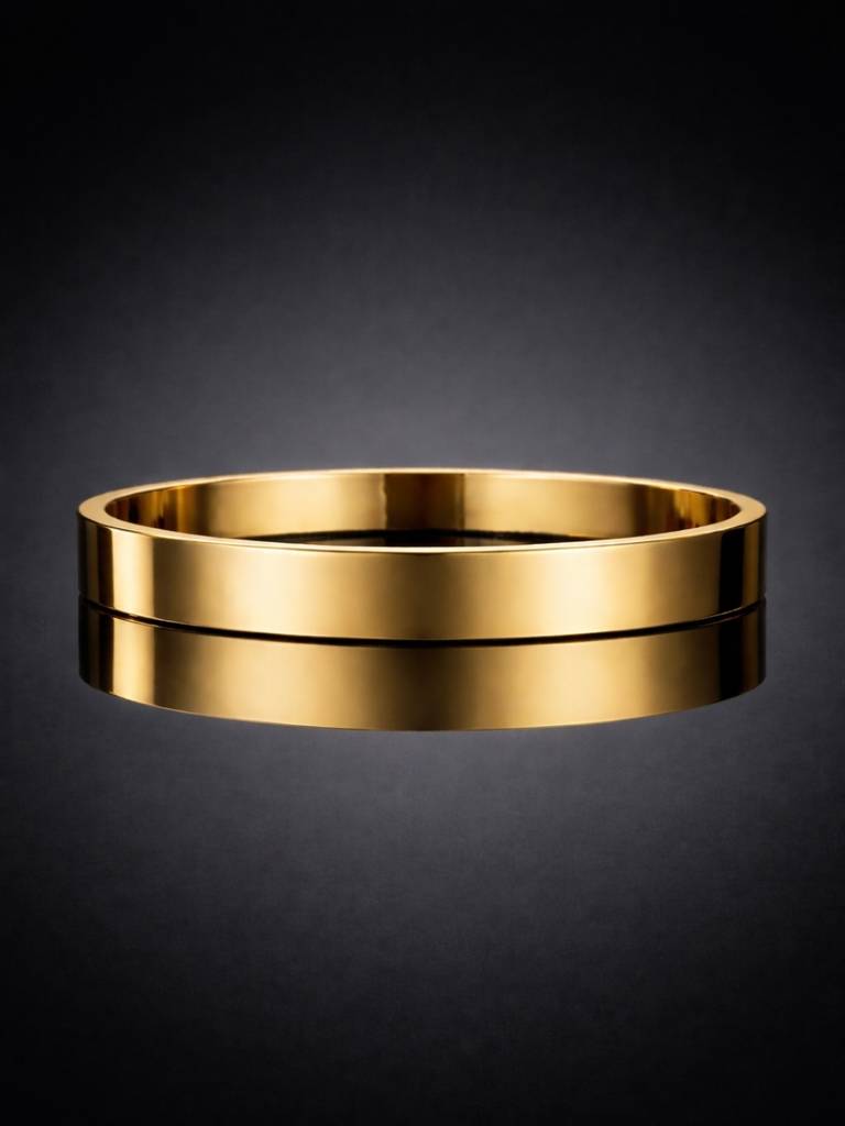18K Gold Plated Plain Kada For Men | Stainless Steel Bracelet : MATB828GPK