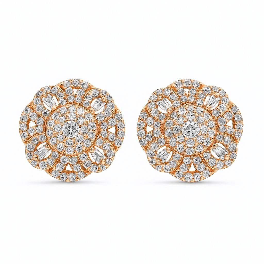 Crystal Shimmer Rosegold Studs Silver Earrings : E114