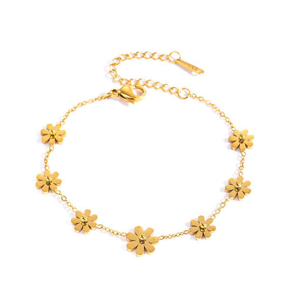 18K Gold Plated Waterproof Anti-Tarnish Floral Charm Bracelet : ASJ0125B075G