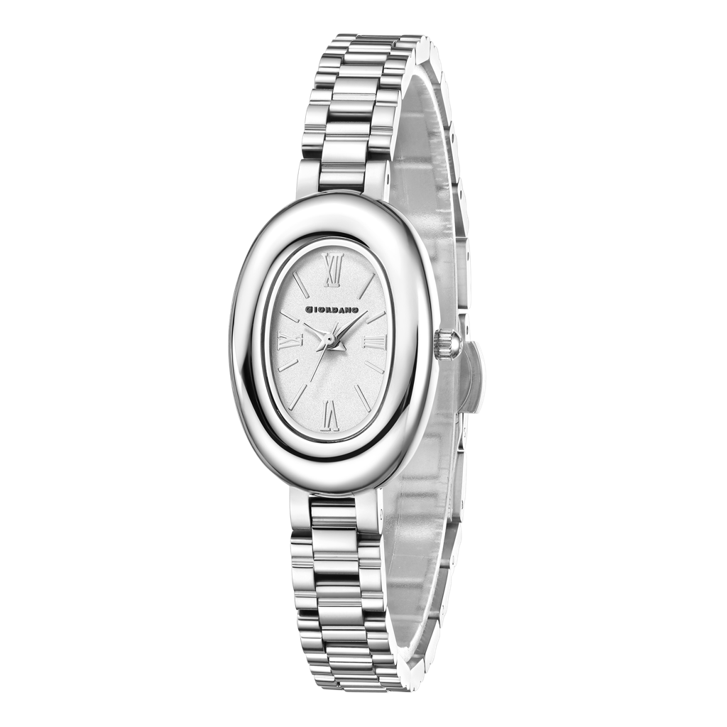 Giordano Oval Shape Dial Watch For Women – Elegant Roman Numerals, Stainless Steel Strap, Sleek Analog Design : GZ-60115-11