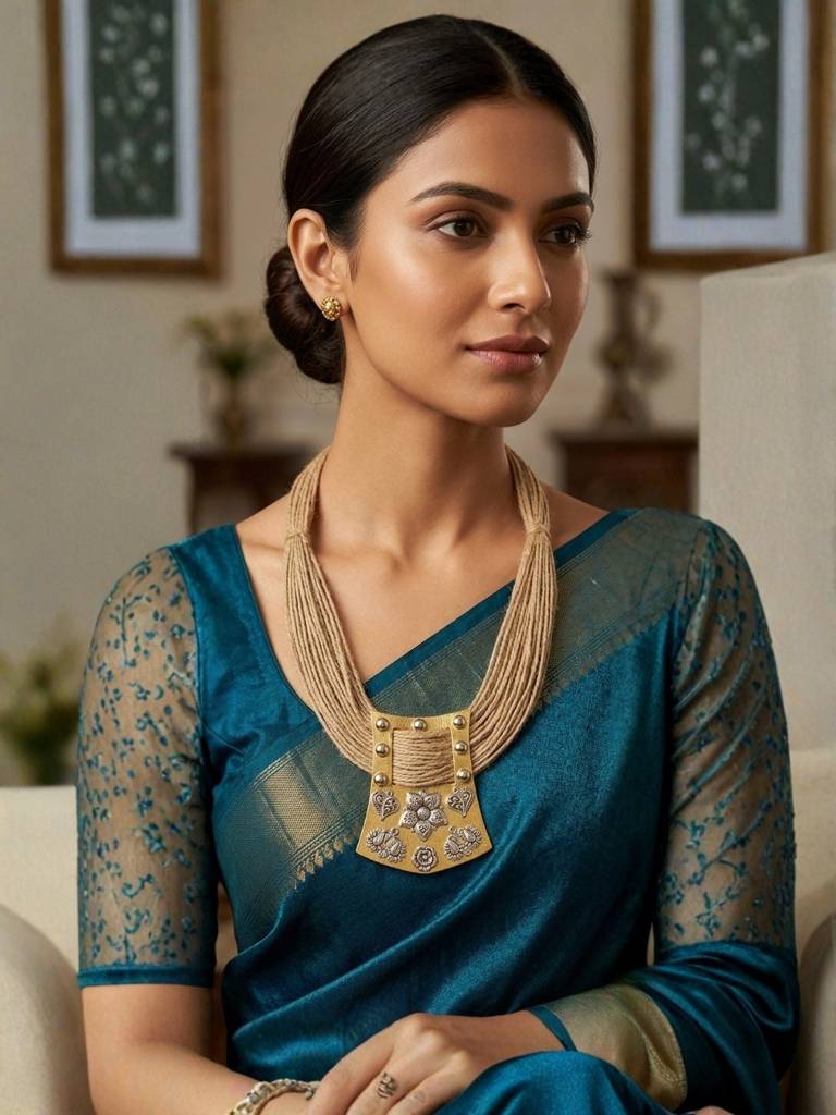 Gold-Toned Oxidised Statement Thread Necklace : VI26NK0095