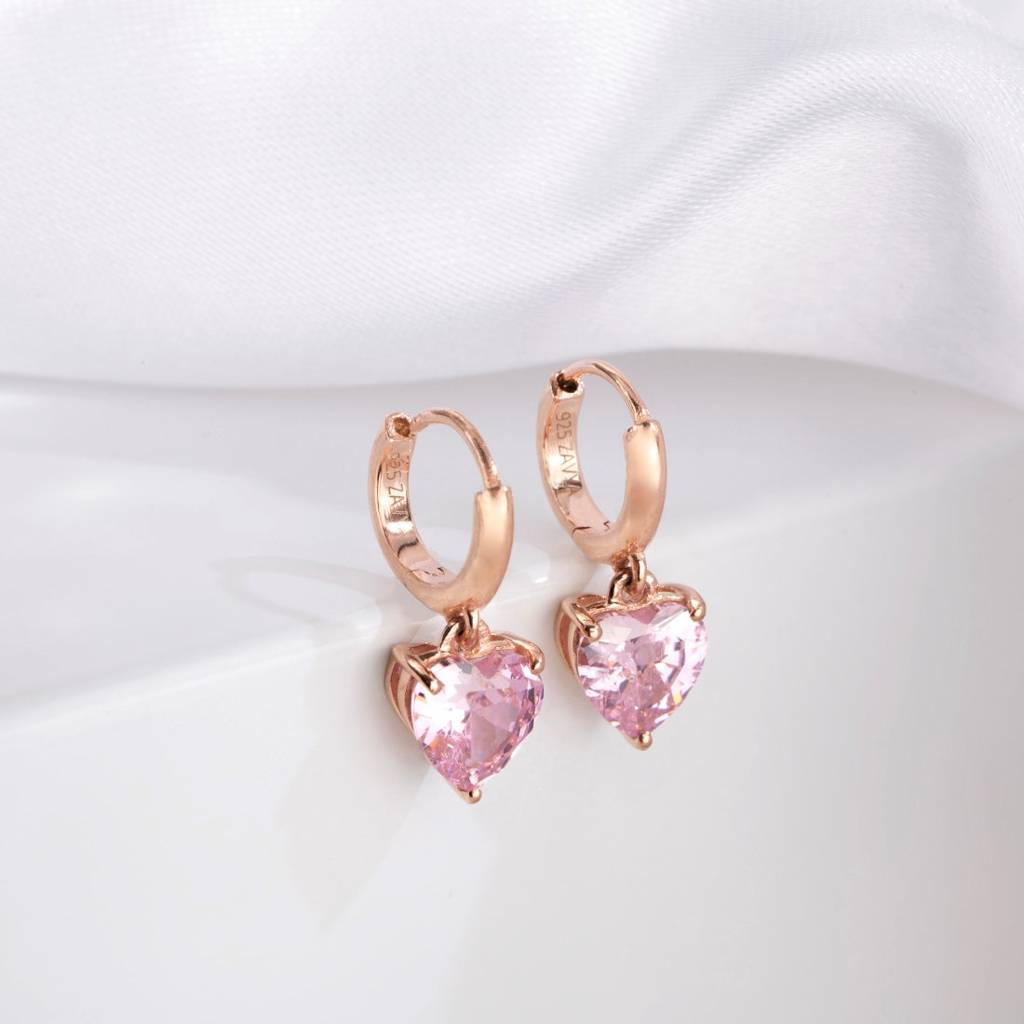 Romantic Rose Rose Gold Plated 925 Sterling Silver Heart Earrings