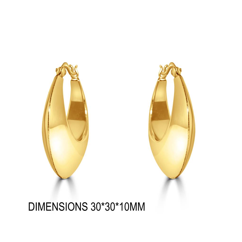 925 Sterling Silver Golden Bold Chunky Hoop Earrings : TWP1223