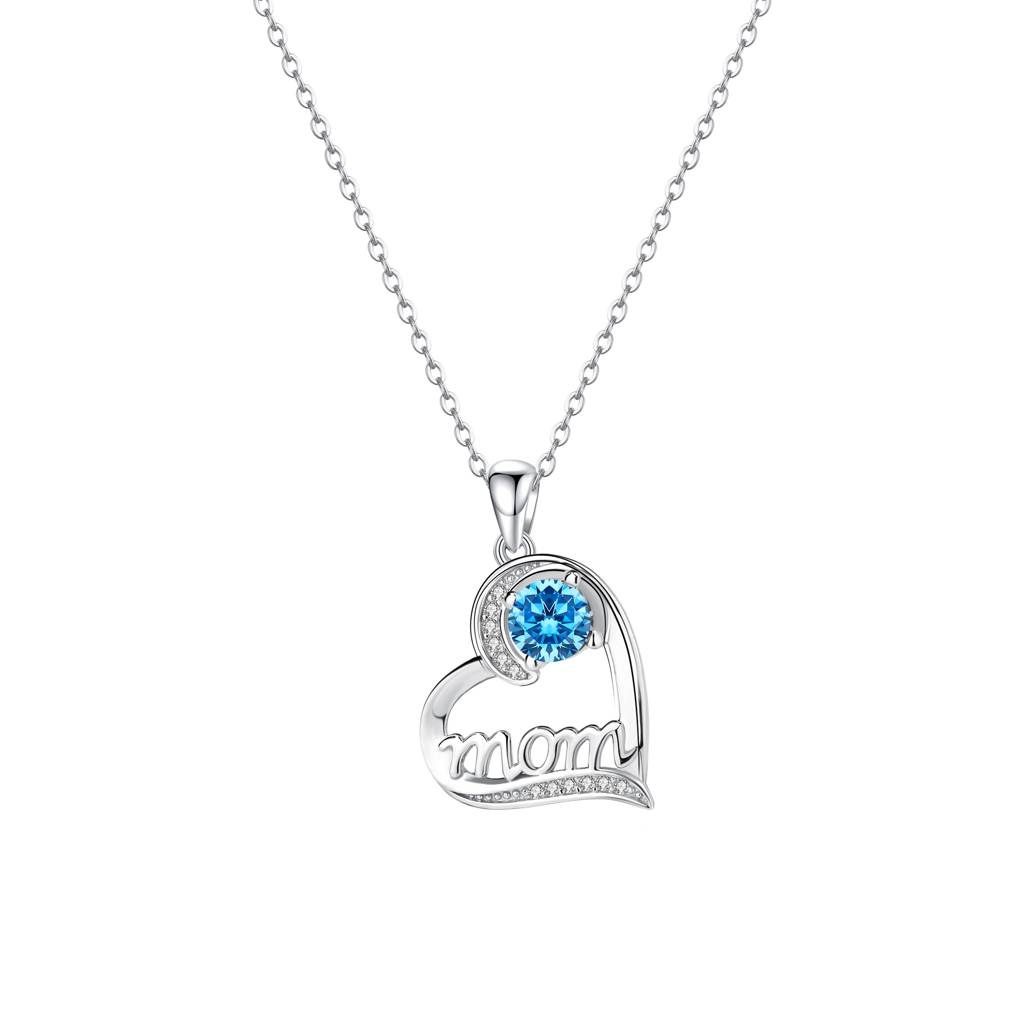 925 Sterling Silver Blue Swiss Zircon Mom Pendant With Chain, Mother'S Day Gift : BRDMN256