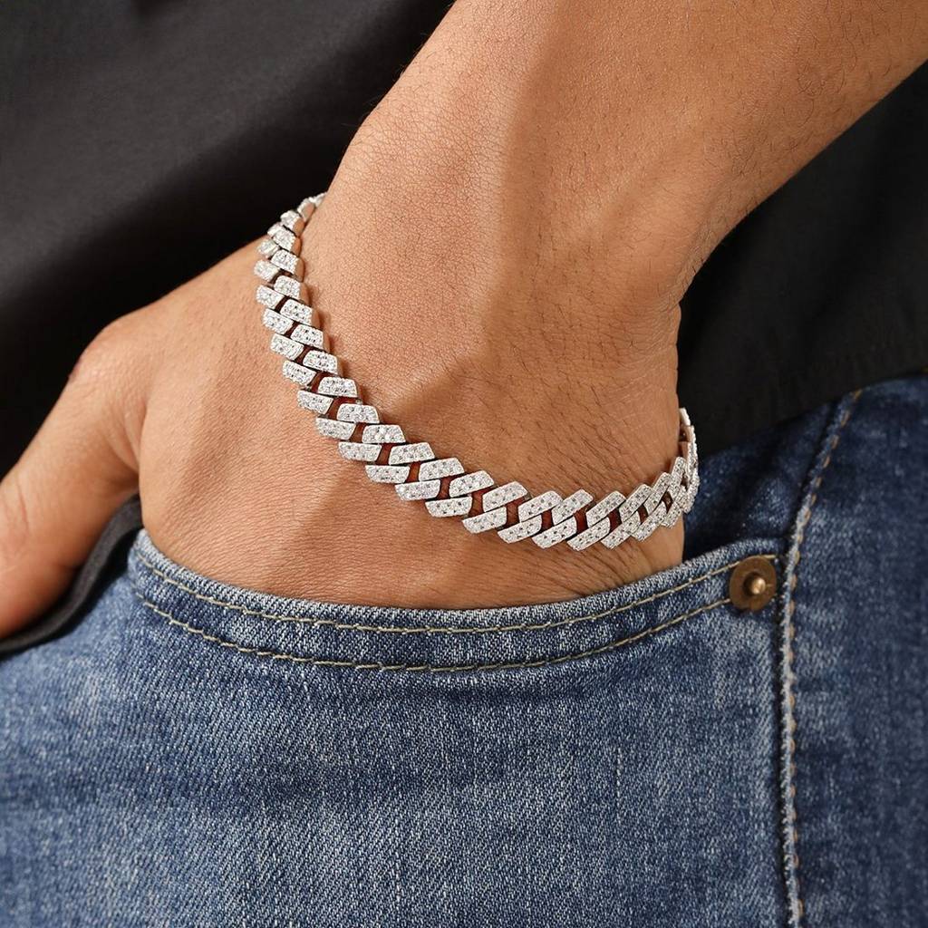Brilliant Shine Rhodium Plated 925 Sterling Silver Men'S Bracelet : BR-80401-R