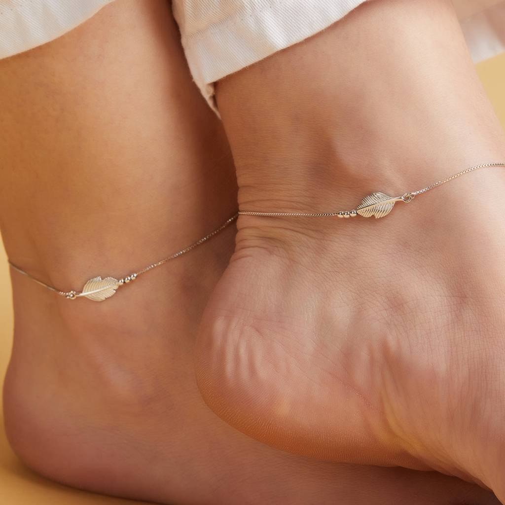 Leaf 925 Sterling Silver Anklet : ANK-60125-PAIR