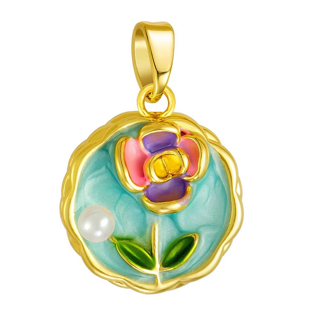 Stylish Resin Art Smart Look Tourquoise Round Shape Pendant With Anti Tarnish Gold Plated Chain : 118307