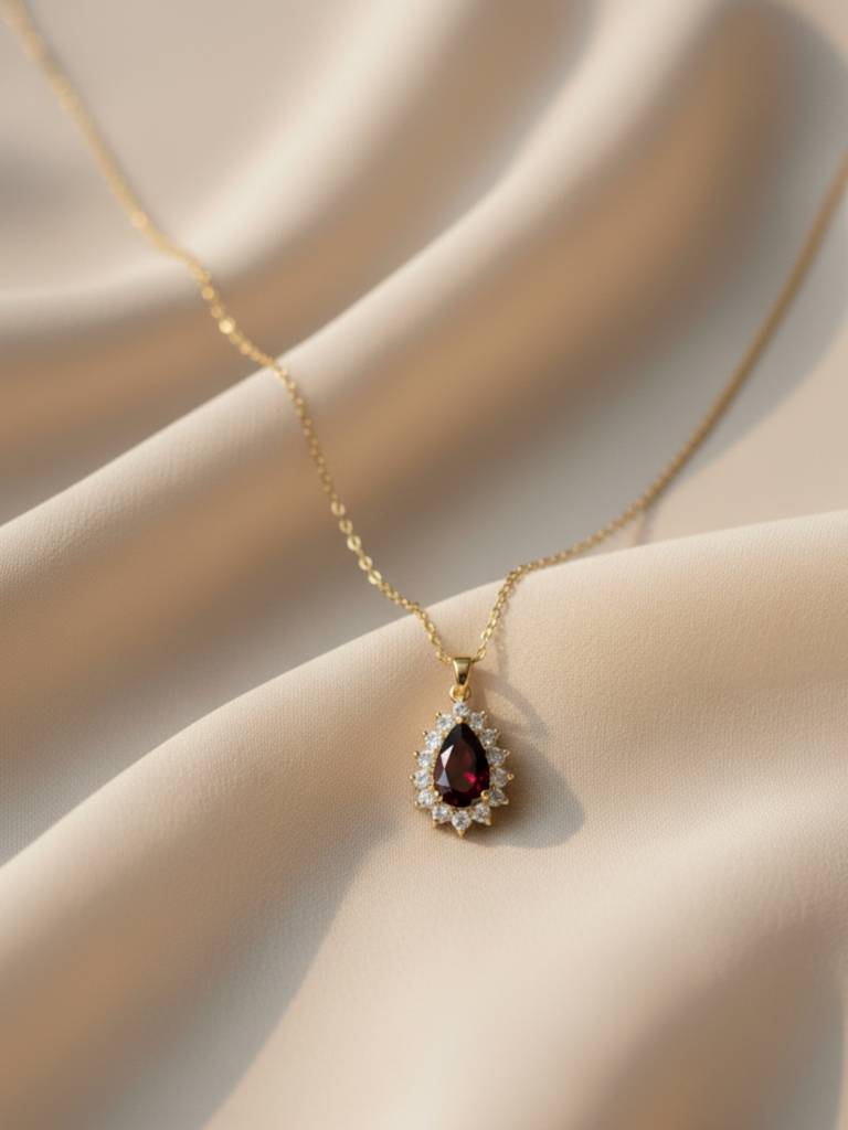 Anti-Tarnish Maroon Moissanite Pendant Necklace | 18K Gold Cz Chain : ATC642MSPC