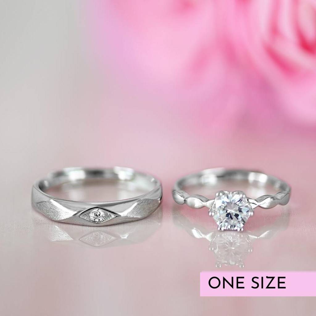 Classic Couples 925 Sterling Silver Rings (Adjustable) : RNG-40049-CMB