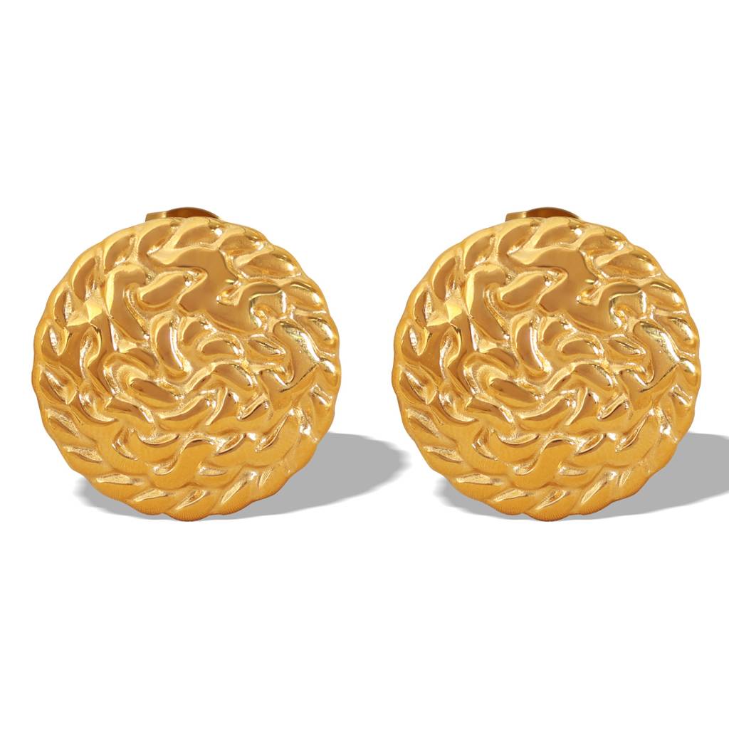 18K Plated Waterproof, Anti-Tarnish Round Hammered Stud Earrings : AOU0125E189G_22
