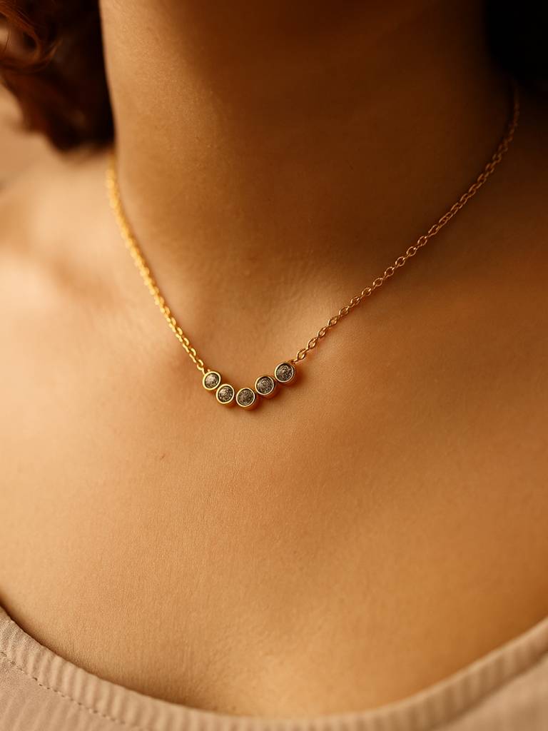 V Studded Pendant Necklace Â Gold Plated Stainless Steel, Premium Ad Stones, Adjustable Length : ATC552VSN