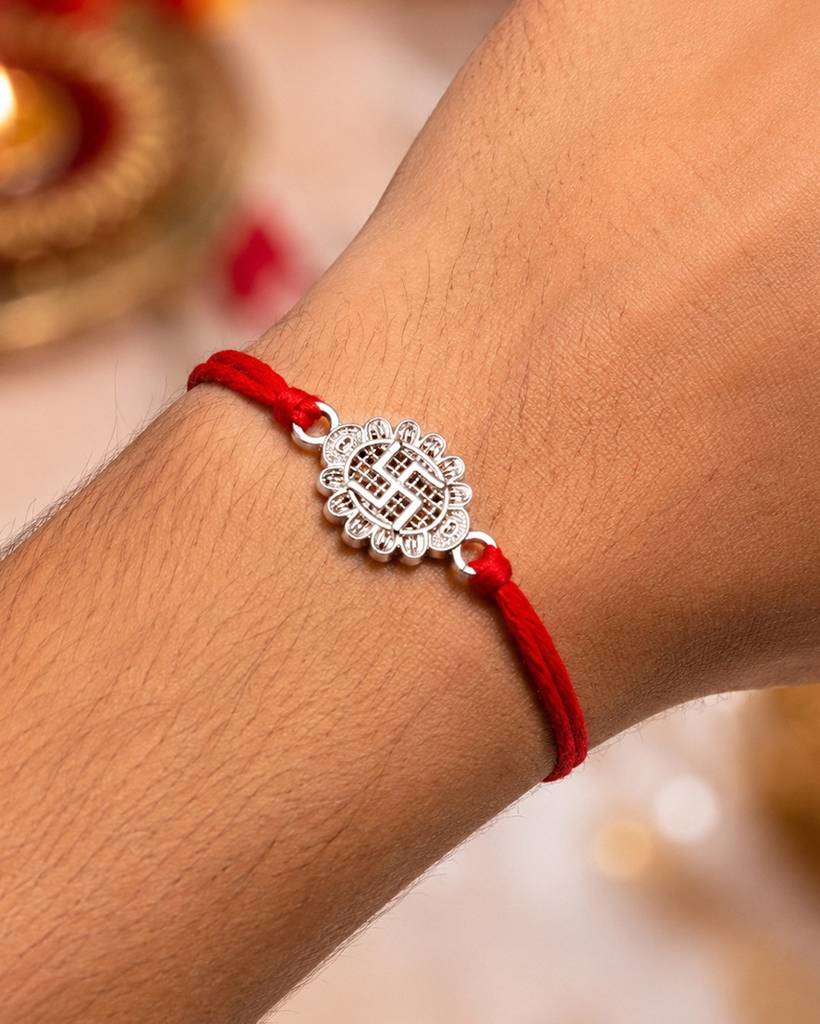 925 Silver Divine Swastik Rakhi : IS-RK-ST-1020