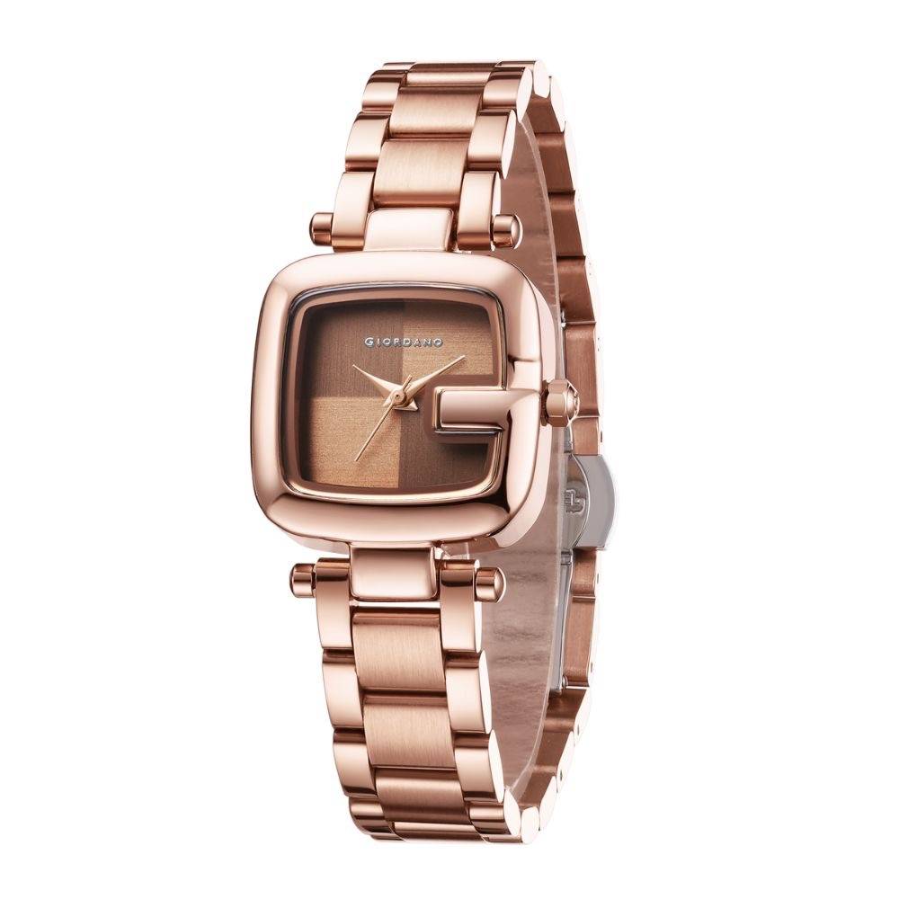 Giordano Monogram Watch For Women Dial With Metal & Leather Strap Fashionable Design, Water Resistant Quartz Ana : GZ-60107-33