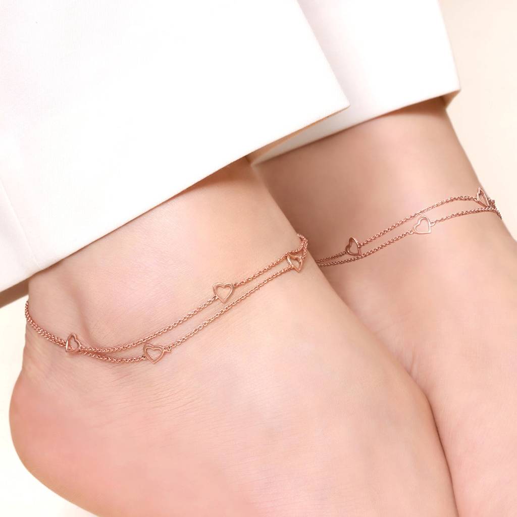 Singing Hearts 925 Sterling Silver Anklets In Rose Gold : ANK-60059-PAIR