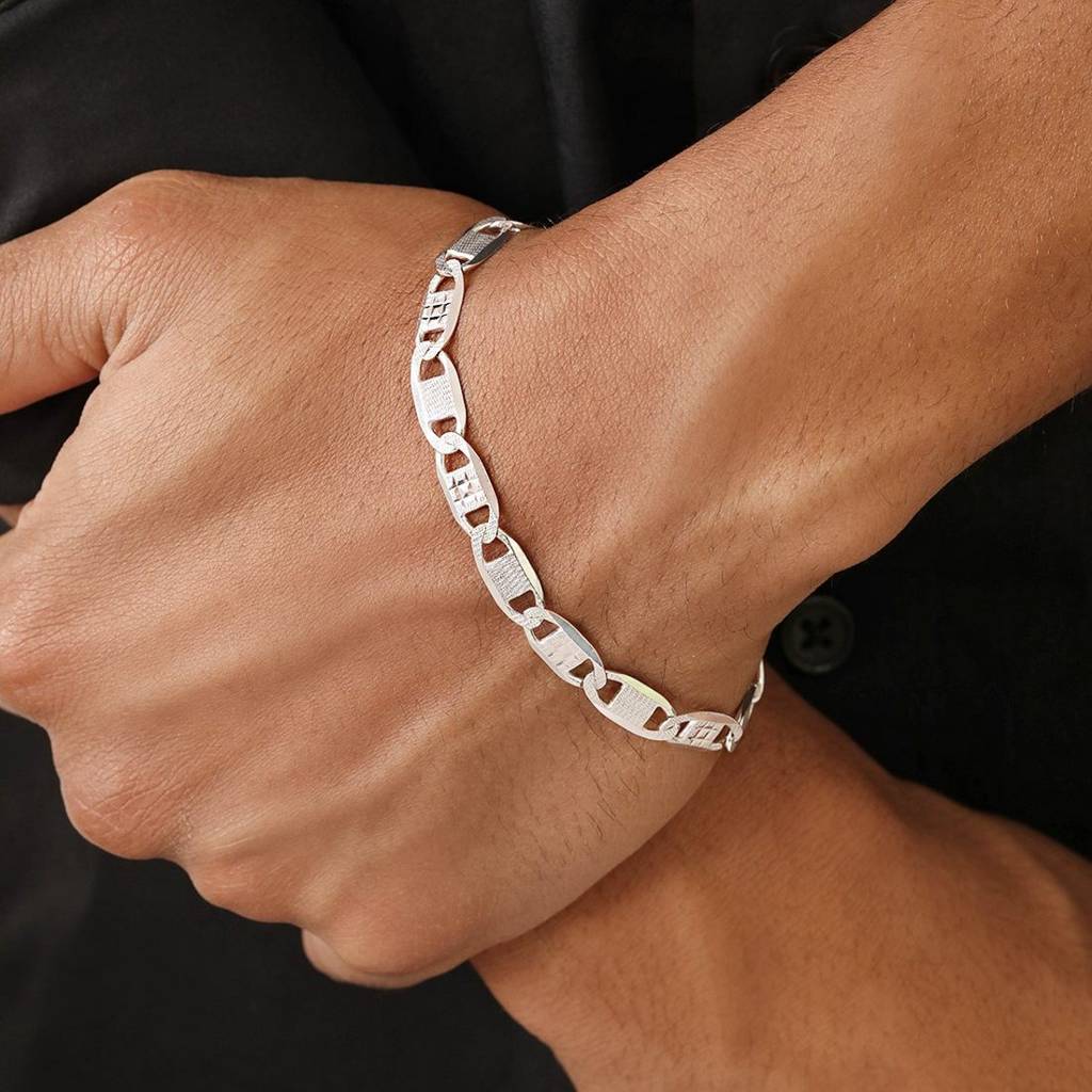 Dapper Rhodium-Plated 925 Sterling Silver Men'S Chain Bracelet (One Size) : BR-80417-S