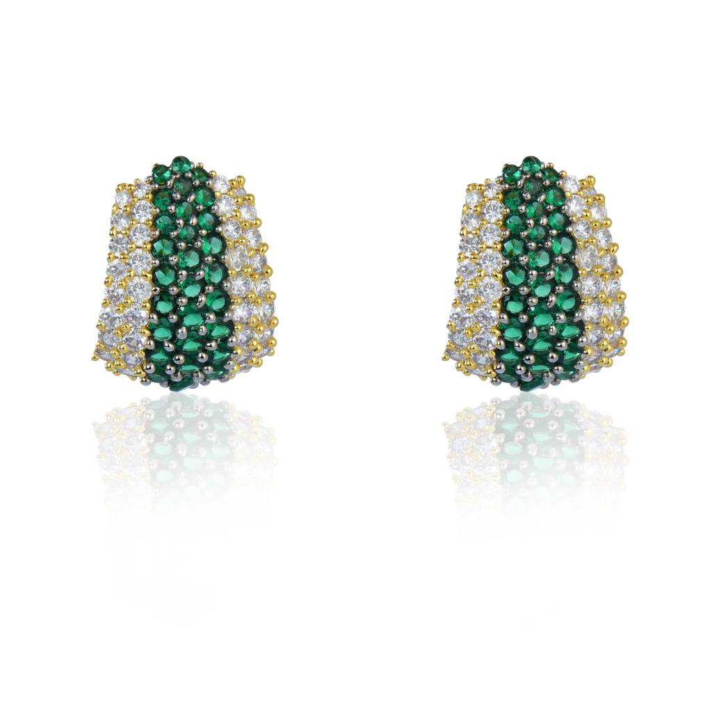 Green And White Zirconia Half Hoop Earrings : IE291B