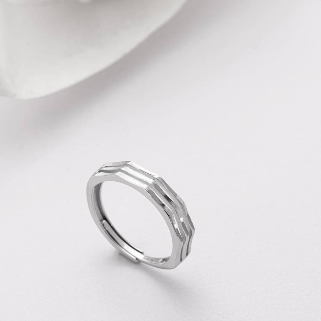 3 Lines 925 Sterling Silver Unisex Ring (Adjustable) : RNG-40079