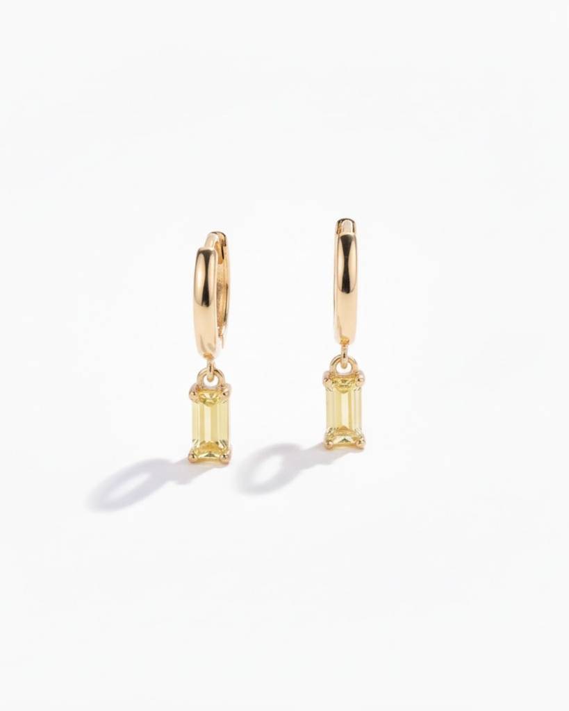 Birthstone Earrings For Women | Premium Baguette Huggies | November: Topaz : CJST201141411KP