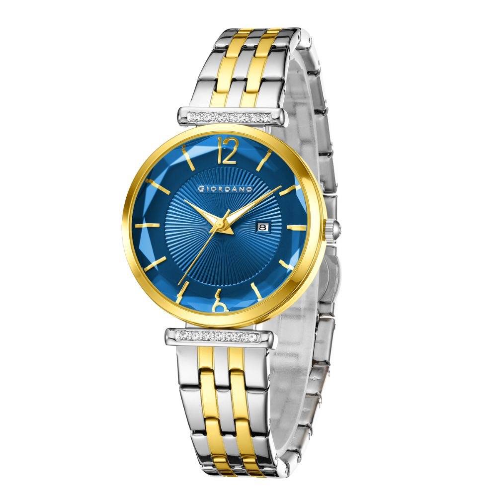 Giordano Exquisite Analog Watch For Women With Round Cut Glass Textured Dial, Stainless Steel Strap And Date Dis : GZ-60111-22
