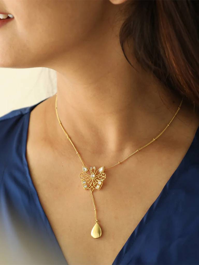 Silver Charming Butterfly Lariat Necklace : U080SG007N0297