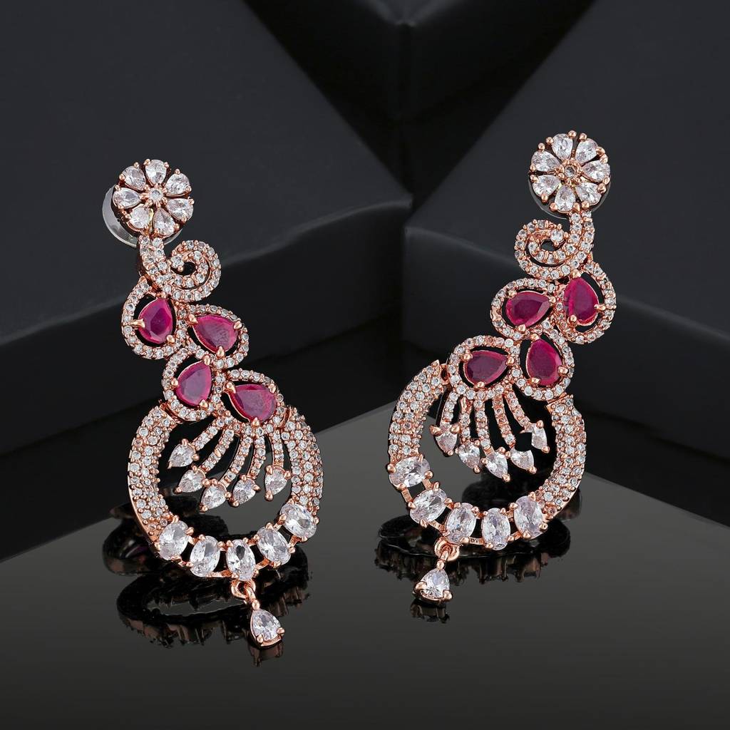 Estele Rose Gold Plated Cz Sparkling Earrings For Women