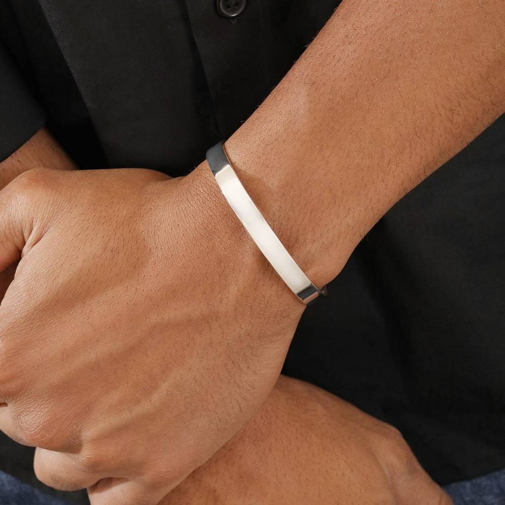 Classic Rhodium Plated 925 Sterling Silver Men'S Cuff Bracelet : BR-80421-R