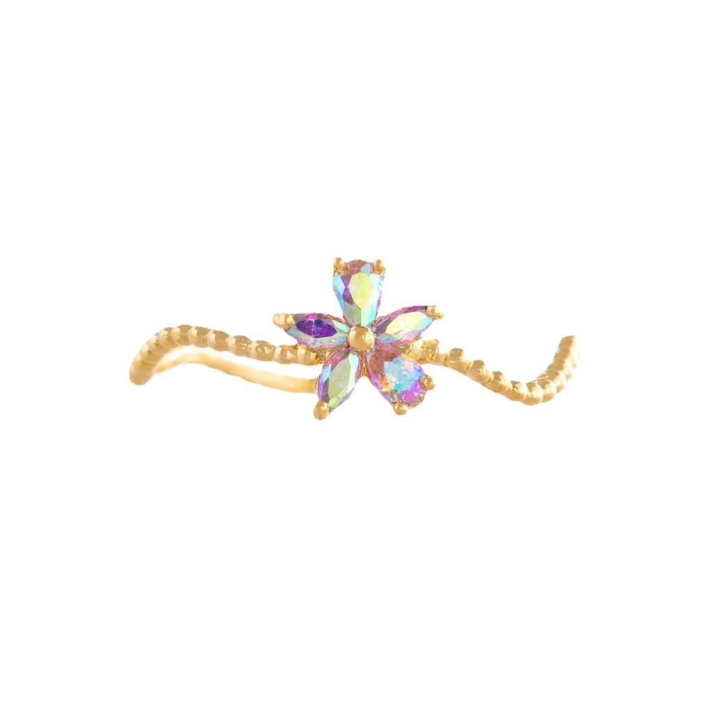 18K Gold Plated Waterproof, Anti-Tarnish Zircon Floral Wavy Ring : AWU0125R018_7