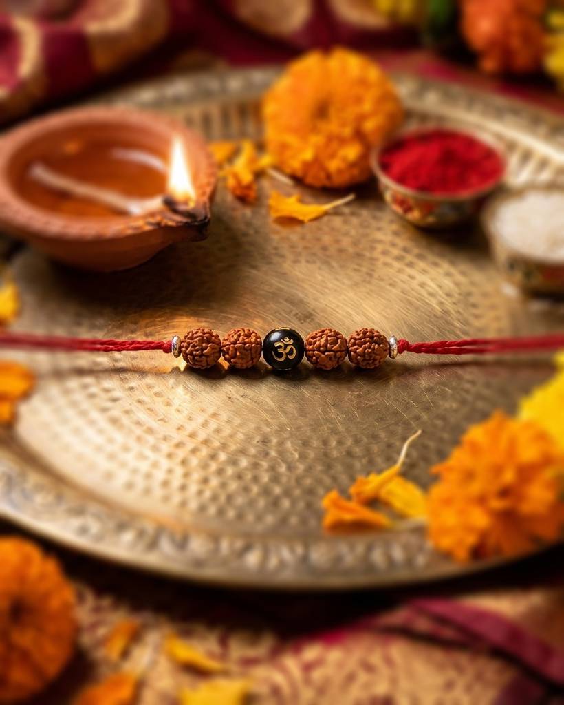 Eternz Certified Jewellery - INARI SHINES 925 Silver Rakhi With Rudraksha And Aum Mani (One Size)