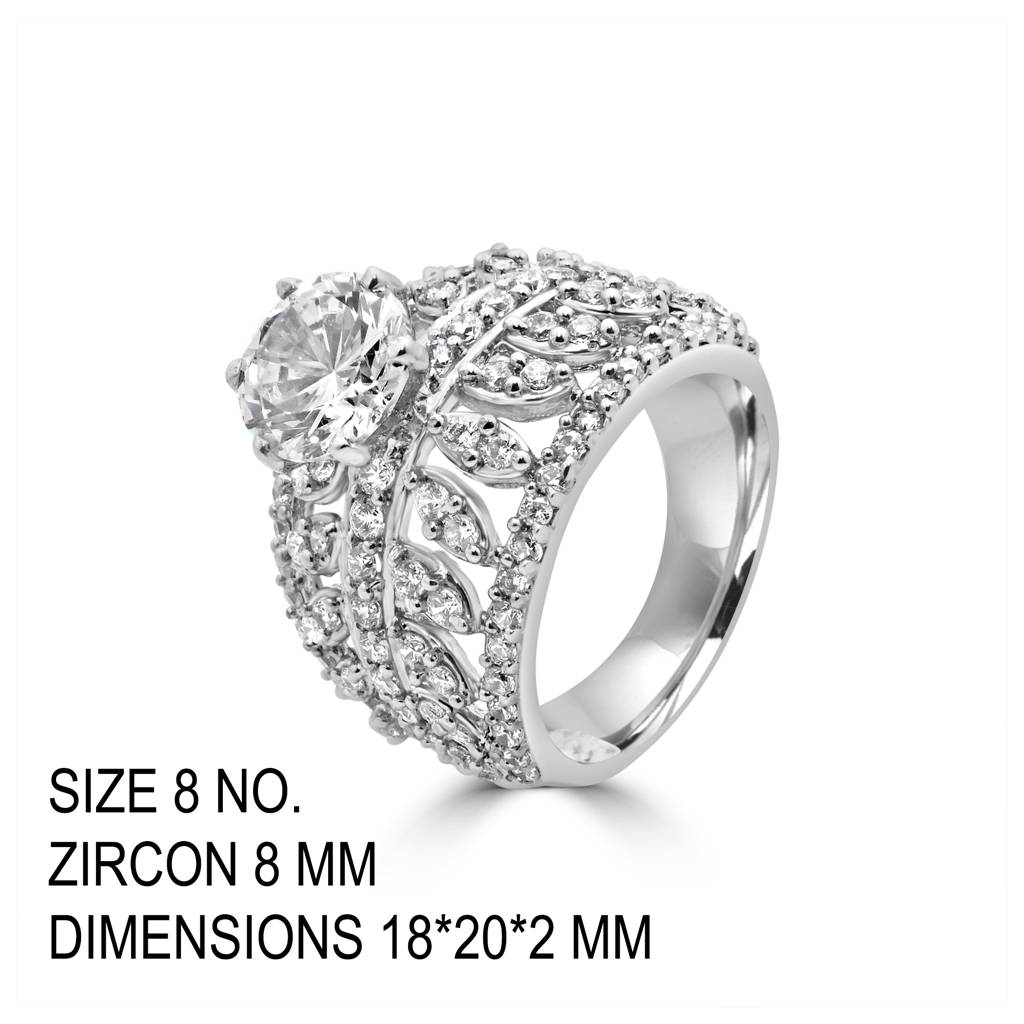 Glamorous 925 Sterling Silver Statement Ring With Bold Zircon Accents For An Effortless Edge : LR1219