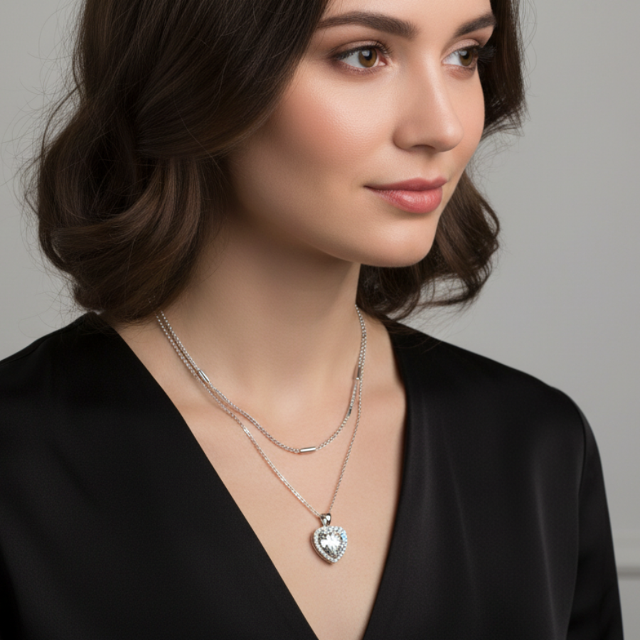 Double Layer Pendant Necklace For Women – Elegant Two Layer Chain Design With Minimal Modern Finish | Premium Eve : 6401774665