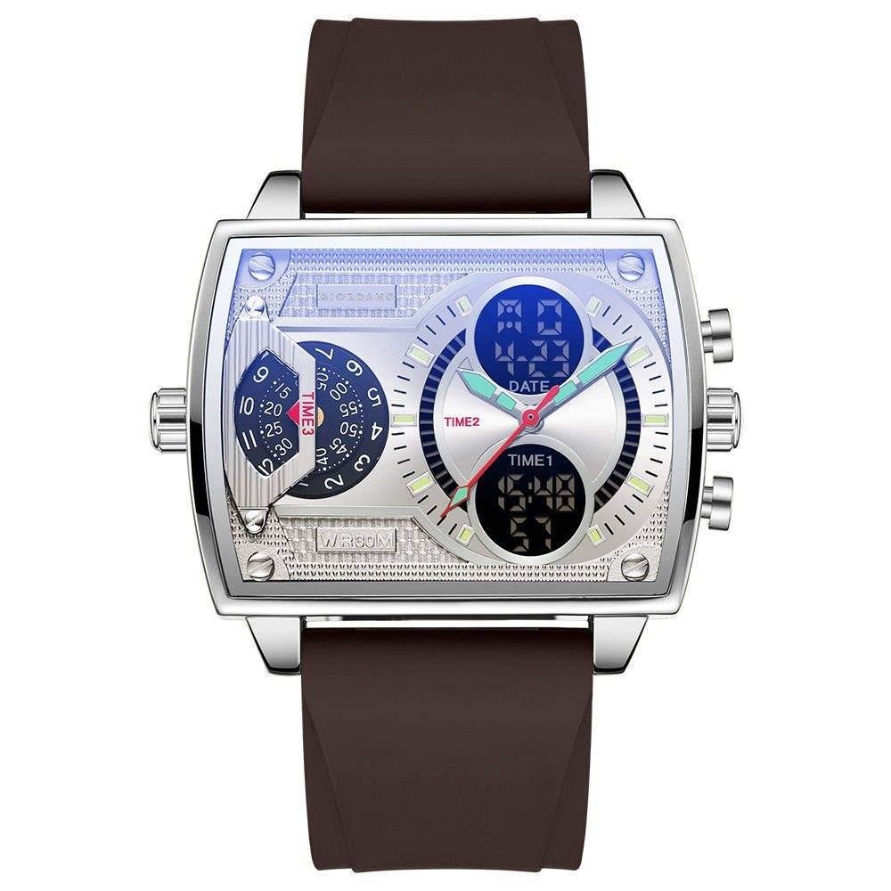 Giordano Square Analog-Digital Watch For Men – Triple Time Zone Displa, Silicone Strap : GZ-50161-02