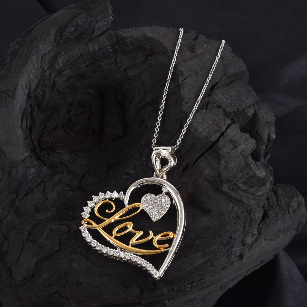 Endless Love Silver Gold Diamond Pendant : SIPENGJCZ30