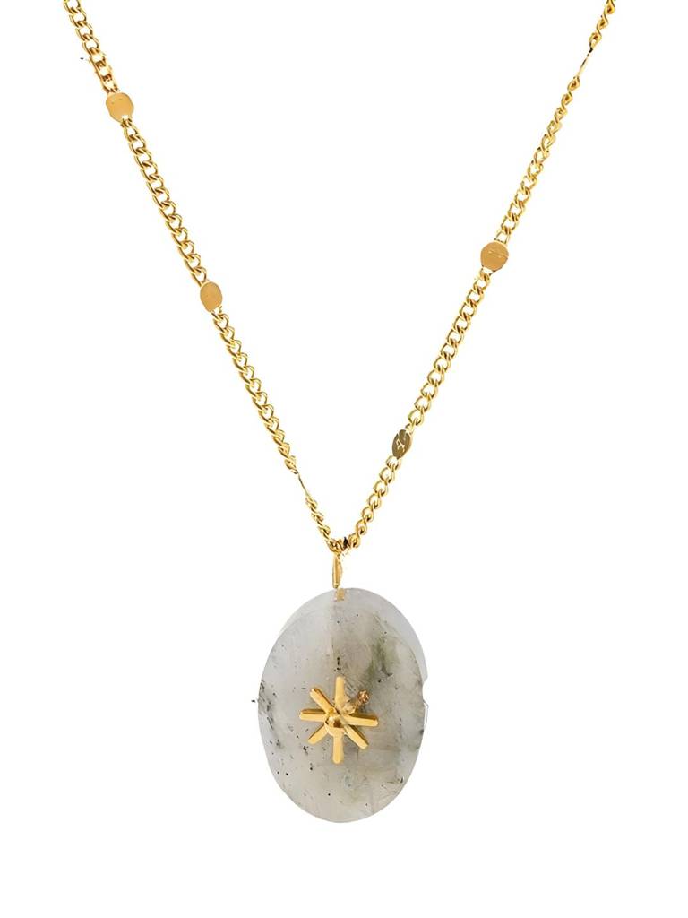 18Kt Gold Plated White Stone Flower Inlaid Necklace, Jane : INJANE